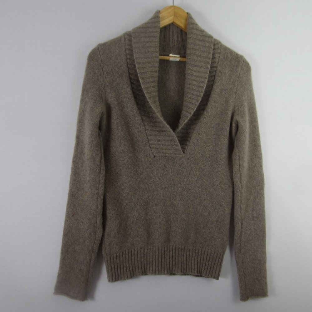 J. Crew Womens S Heather Beige LS 100% Cashmere Shawl Collar Pullover Sweater